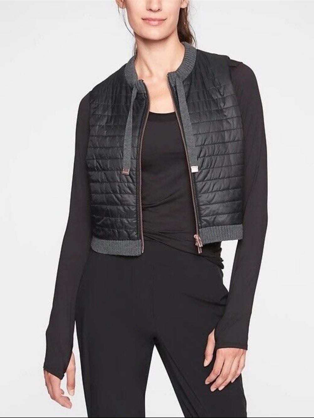 Athleta Tioga PrimaLoft Quilted Puffer Cropped Vest Black Small